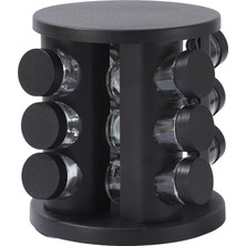 Storemax 12'li Cam Baharatlık Döner Stand, Siyah, Döner Tasarım