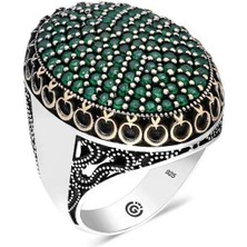 Bazarhane Gümüş Yeşil Zirkon Taşlı Oval Erkek Yüzük