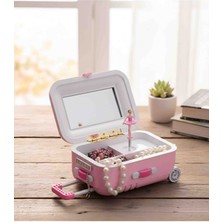 Sarego Bavul Çanta Tasarımlı Kurmalı Müzik Kutusu Takı Bölmeli Vintage Nostaljik Masaüstü Dekoratif Hediyelik