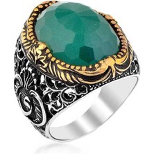 Bazarhane Gümüş Yeşil Zirkon Taşlı Erkek Yüzük