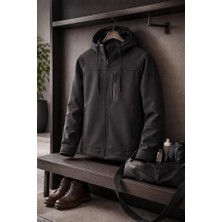 Vatan Tekstil Erkek Slim Fit Softshell Kapüşonlu Erkek Mont Su Itici Rüzgar Geçirmez