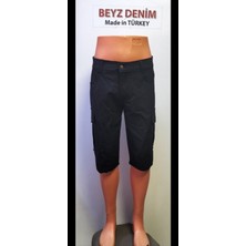 Beyzdenim Armürlü Siyah Power En Boy Likralı Diz Altı Şort Kapri Bermuda