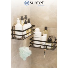 UltraMint Pratik Banyo Rafı, Kancalı, Yapışkanlı, 2'li Set, Kolay Kurulum