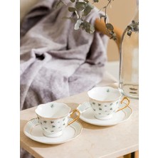 UltraMint Yeşil Yonca Desenli 2 Kişilik Kahve Fincan Takımı