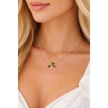 Reborn Design Zirkon Taşlı Su Yolu Renkli Çiçek Model Gold Renk Kolye