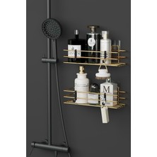 UltraMint Altın Renkli 2'li Banyo Duvar Rafı, Şampuanlık ve Organizer Seti