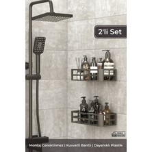 UltraMint Iki Parça Antrasit Renkli Banyo Rafı ve Sabunluk Seti