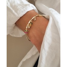 MoM's Collection Noa Renkli Figürlü 14K Altın Kaplama Kelepçe Bileklik