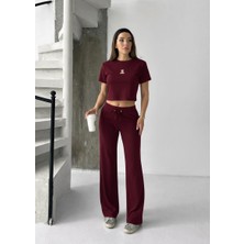 Kadın Ayıcık Detaylı Bluz ve Bol Paça Takım