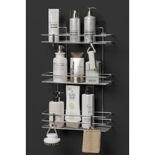 UltraMint 3 Katlı Metal Banyo Rafı, Krom, 48X25 Cm, Yapışkanlı Düzenleyici