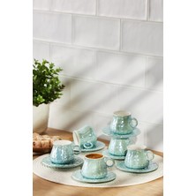 UltraMint Turkuaz 6 Kişilik Porselen Kahve Fincan Takımı