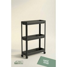 UltraMint 3 Katlı Tekerlekli Siyah Raf Ünitesi, Banyo ve Mutfak Organizeri