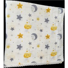 MentorAly Ay & Yıldız Desenli Dantelli Müslin Bebek Örtüsü