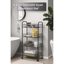 UltraMint 4 Katlı Siyah Çok Amaçlı Tekerlekli Organizer, Banyo ve Mutfak Için