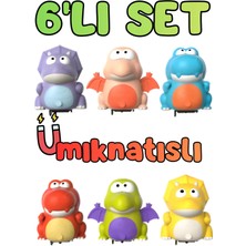 Boratila Toys 6'lı Komik Mıknatıslı Birbirinitakip Eden Tren Şeklinde Dönen Sallanan Müziksiz Pilli Dinazor Seti