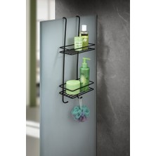 UltraMint Iki Katlı Siyah Askılı Duş Rafı Sabunluk ve Şampuanlık Seti