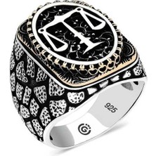 Bazarhane Gümüş Adalet Terazisi Oval Erkek Yüzük