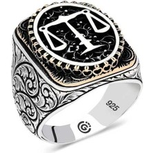 Bazarhane Gümüş Adalet Terazisi Oval Erkek Yüzük