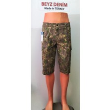 Beyzdenim Kamuflaj Süper Likra Ince Ripsstop Diz Alti Kapri Şort