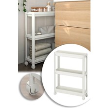 UltraMint Beyaz 3’lü Tekerlekli Dikdörtgen Raf, Banyo ve Mutfak Düzenleyici