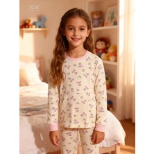 NiCe İç Giyim Pamuklu Uzun Kol Açık Sarı Renk Sevimli Desenli Kız Çocuk Pijama Takım