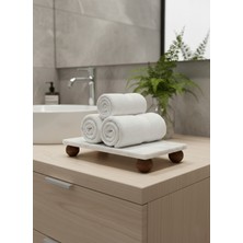 UltraMint Mermer ve Ahşap Ayaklı Şık Banyo Dekorasyon Standı 24X12 cm