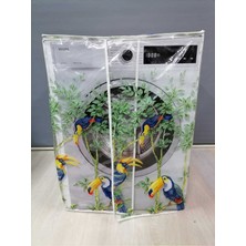 UltraMint Yeşil Papağan Desenli Şeffaf Çamaşır Makinesi Örtüsü 0,18 mm