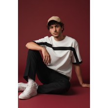 Moman Erkek Kontrast Şerit Detaylı Oversize Pamuk Tişört – Modern Günlük Stil