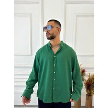 Elku Moda Müslin Kumaş Oversize Kesim Dik Yaka Salaş Pamuklu Gömlek Düğme Kapamalı Bol Kesim Gömlek