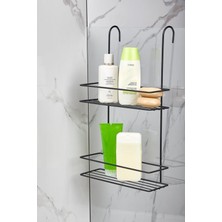 UltraMint 2 Katlı Siyah Silikon Duş Rafı, Sabunluk ve Şampuanlık Organizer