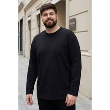 Siyah O Yaka Rahat Form Battal Büyük Beden Uzun Kollu Erkek T-Shirt - 88107