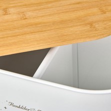 UltraMint 2 Bölmeli Ahşap Kapaklı Metal Deterjan Kutusu, Beyaz, 12 Lt