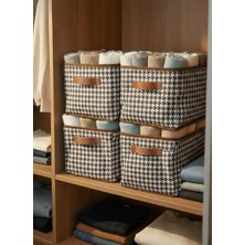 Ser&Yat Raf Düzenleyici 25 cm - Acı Kahve Kazayağı Desenli | 4 Adet | Çelik Destekli, Katlanabilir Kıyafet Organizeri