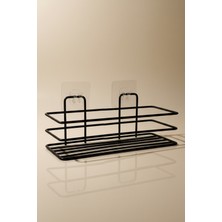 UltraMint Siyah Yapışkanlı Banyo Rafı, Sabunluk ve Şampuanlık, 23X8X6 cm
