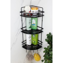 UltraMint Paslanmaz Siyah Kristal Raflı Üçlü Şampuanlık, Banyo Düzenleyici