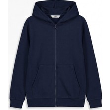LC Waikiki Lacivert Kapüşonlu Erkek Çocuk Fermuarlı Sweatshirt  (S6)