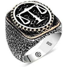 Bazarhane Gümüş Adalet Terazisi Oval Erkek Yüzük