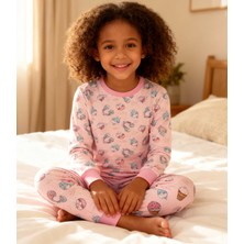 NiCe İç Giyim Pamuklu Pembe Donut Desenli Manşet Detay Kız Çocuk Pijama Takım
