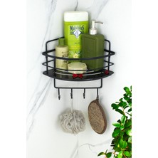 UltraMint Şeffaf Kristal ve Paslanmaz Siyah Banyo Rafı, Yapışkanlı Düzenleyici