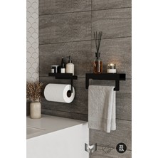 UltraMint Modern Siyah Metal Duvara Monte Havluluk ve Peçetelik Seti