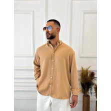 Elku Moda Müslin Kumaş Oversize Kesim Dik Yaka Salaş Pamuklu Gömlek Düğme Kapamalı Bol Kesim Gömlek