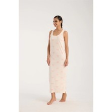 Veralya Moda Kadın Kalın Askılı Yırtmaçlı Uzun Pudra Gecelik