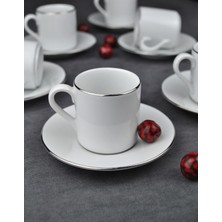 Qualitev Porselen Kahve Fincan Takımı 2 Kişilik 90 ml -Gümüş Kahve Fincan Silver 4 Parça