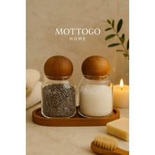 UltraMint 2'li Ahşap Kapaklı Cam Pamukluk Seti, Orta Boy Stantyla Şık ve Fonksiyonel