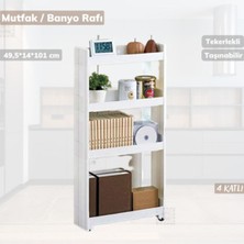 UltraMint 4 Katlı Dar Alan Tekerlekli Raf, Beyaz, Çok Amaçlı Organizer