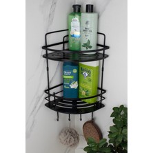 UltraMint Paslanmaz Siyah Kristal Raflı Ikili Şampuanlık, Banyo Köşeliği ve Rafı