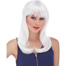 Üreticiniz Ashwork Beyaz Renk Uzun Düz Parti Peruğu 587455