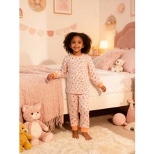 NiCe İç Giyim Pamuklu Yavruağzı Renk Sevimli Desen Manşetli Kız Çocuk Pijama Takım