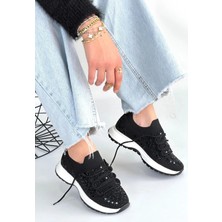 isiltikidsmoda Ceas Siyah Triko Bağcıklı Spor Ayakkabı