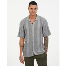 Elku Moda Oversize Kısa Kollu Triko Gömlek Nefes Alabilen Terletmez Bol Kesim Düğme Kapamalı Salaş Gömlek